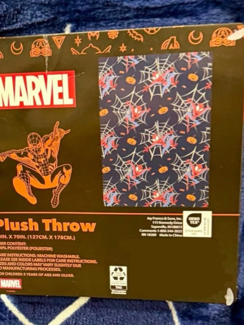 Marvel Spider-Man Halloween Plush Throw Blanket - Navy, Red, Orange, White